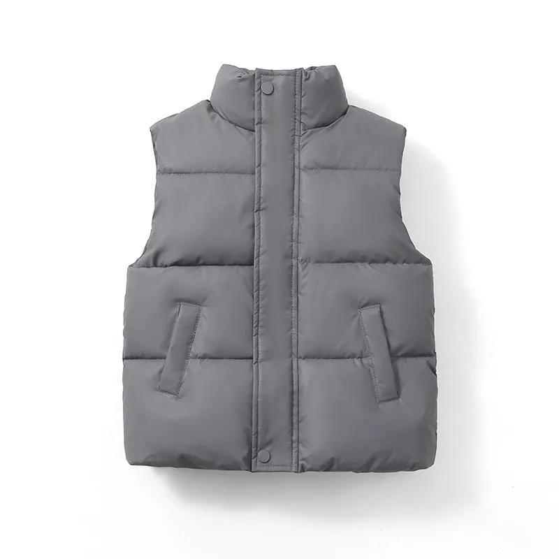 Children's vest coat in black with solid pattern, neutral style for winter, suitable height 110-160cm