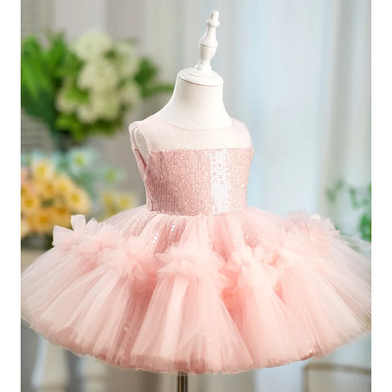 Children's sequined sleeveless pink princess dress on a girl, suitable for heights 80-160cm, polyester fabric