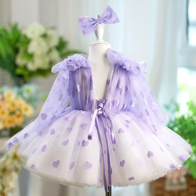 Purple gauzy tutu princess dress with bow detail for girls height 80-160cm