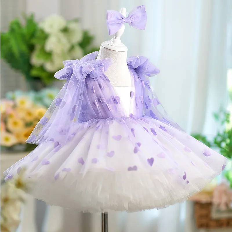 Purple gauzy tutu princess dress with bow detail for girls height 80-160cm