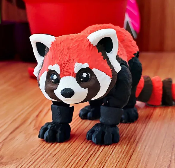 Himalayan red panda full body movable toy in red colour, 12cm or 20cm size, plastic 3D printed figure