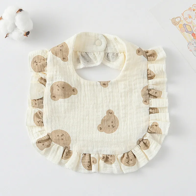 Pack of six baby muslin bibs with animal bandana prints and adjustable snap fasteners