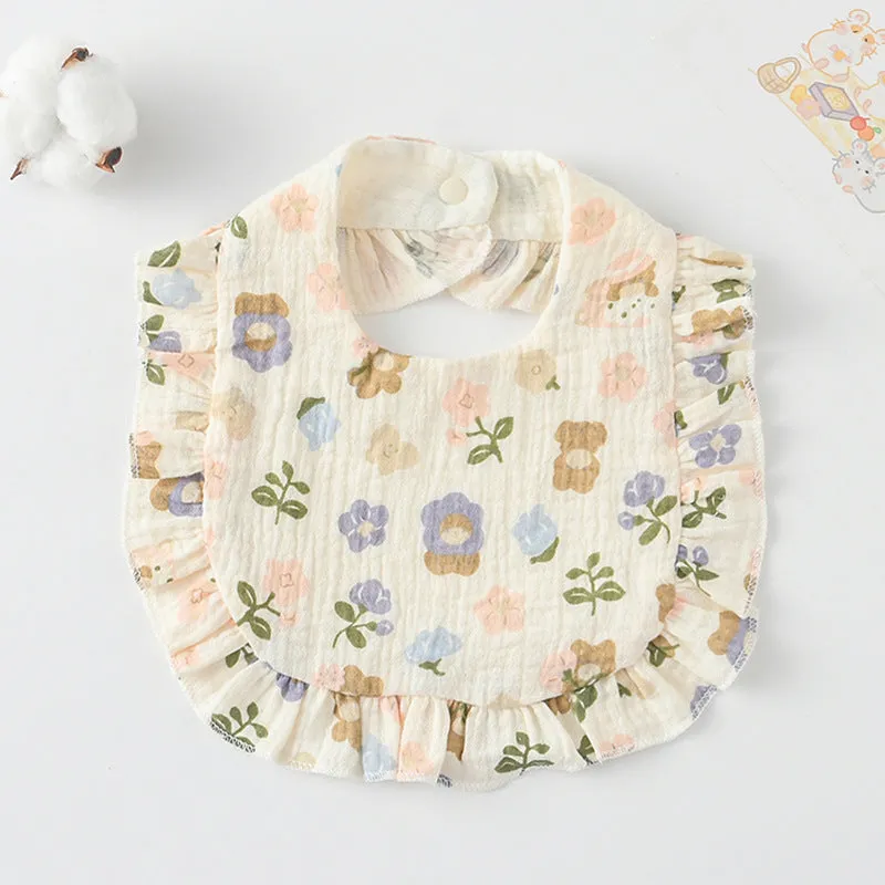 Pack of six baby muslin bibs with animal bandana prints and adjustable snap fasteners