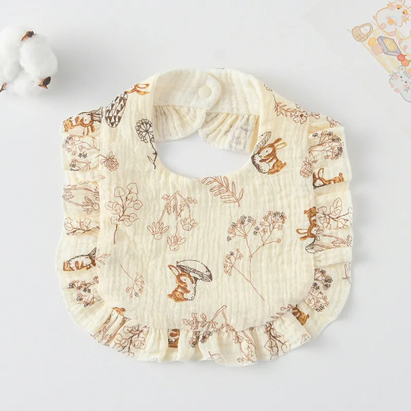 Pack of six baby muslin bibs with animal bandana prints and adjustable snap fasteners