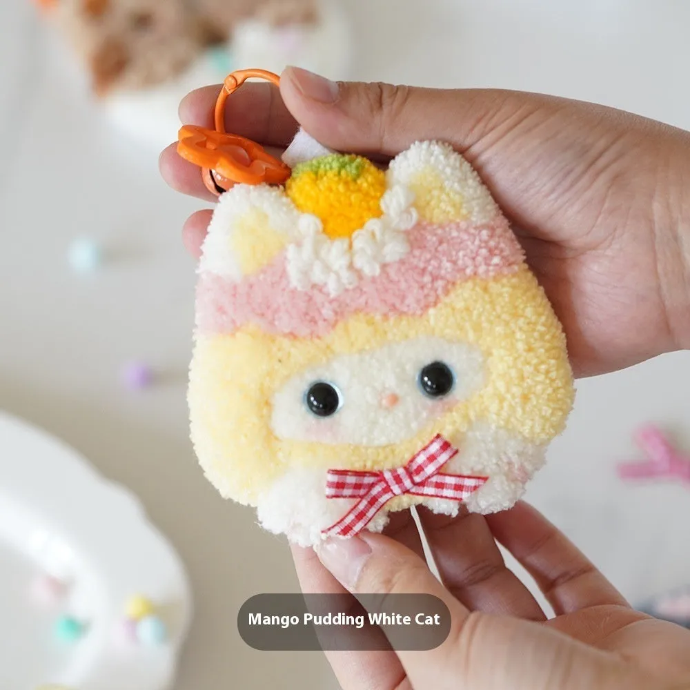 Handmade DIY poke embroidery kit with cute cat wool felt ornament for desk surface panel, cartoon anime style