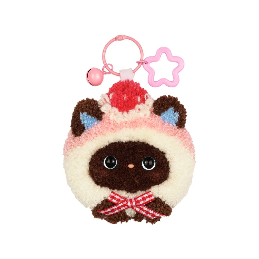 Handmade DIY poke embroidery kit with cute cat wool felt ornament for desk surface panel, cartoon anime style