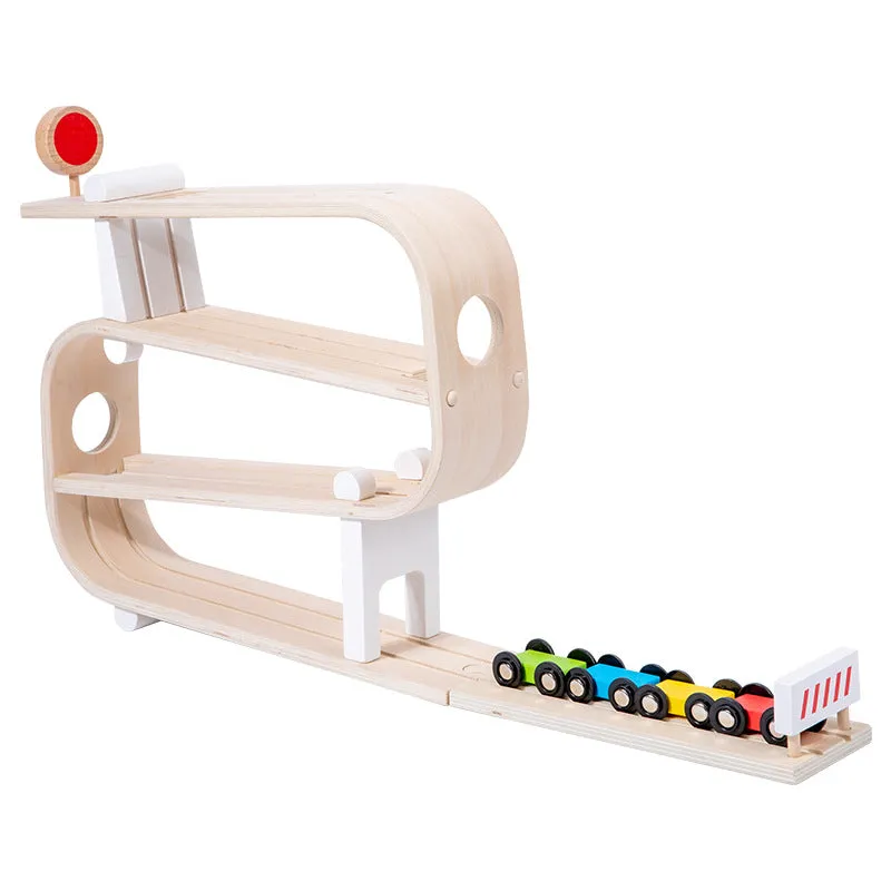 Children's wooden rapid gliding car track toy in colour box