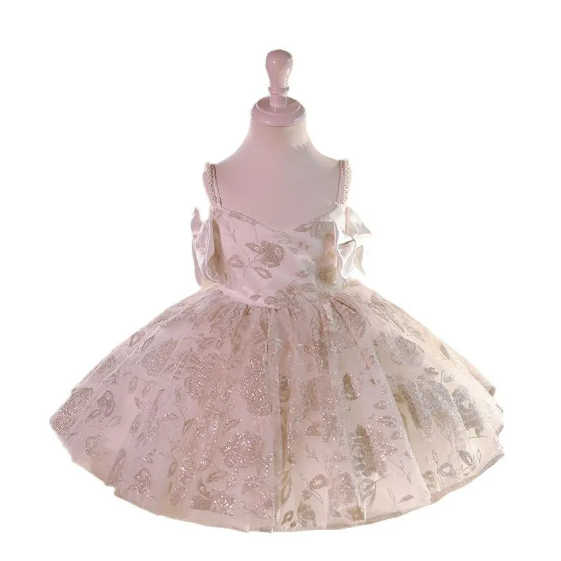 White light luxury princess dress for girls, polyester fibre, 80-150cm height range, flower girl wedding style