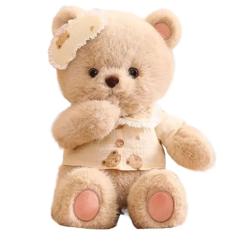 Cute Good Night Bear plush toy with little gold mink velvet fabric, 43cm height, for youth bedroom decoration