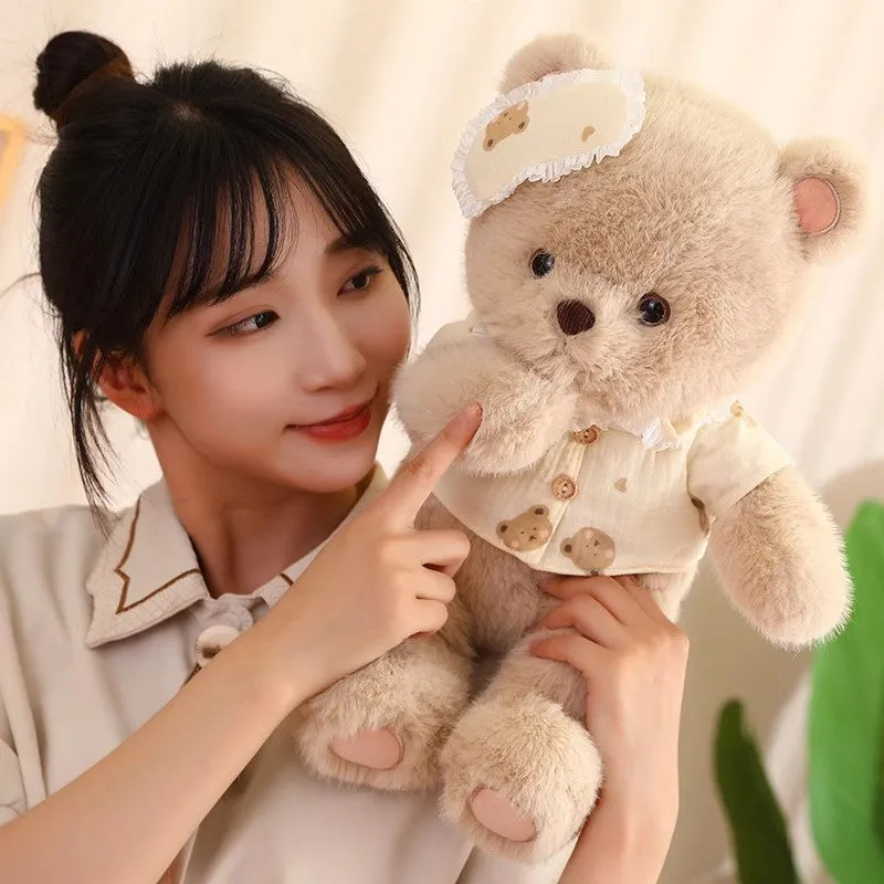 Cute Good Night Bear plush toy with little gold mink velvet fabric, 43cm height, for youth bedroom decoration