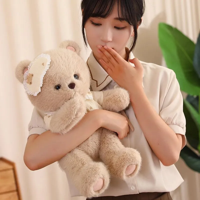 Cute Good Night Bear plush toy with little gold mink velvet fabric, 43cm height, for youth bedroom decoration