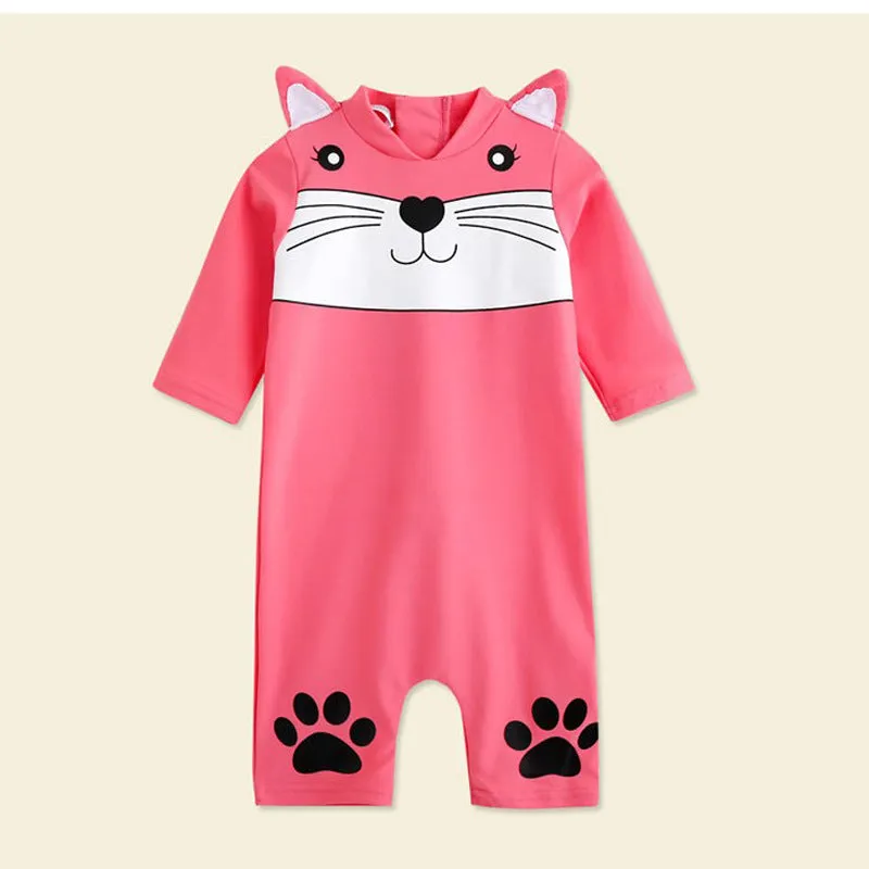One-piece swimsuit for baby boys and girls with long sleeves, high-elasticity polyester, sun protection, blue colour