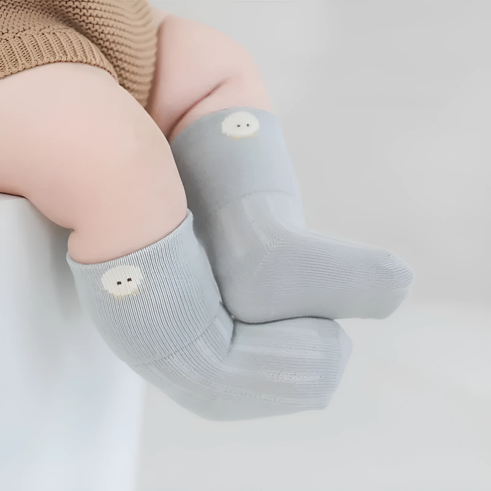 Newborn wide mouth boneless cotton socks in pink, yellow, gray blue, khaki, and beige