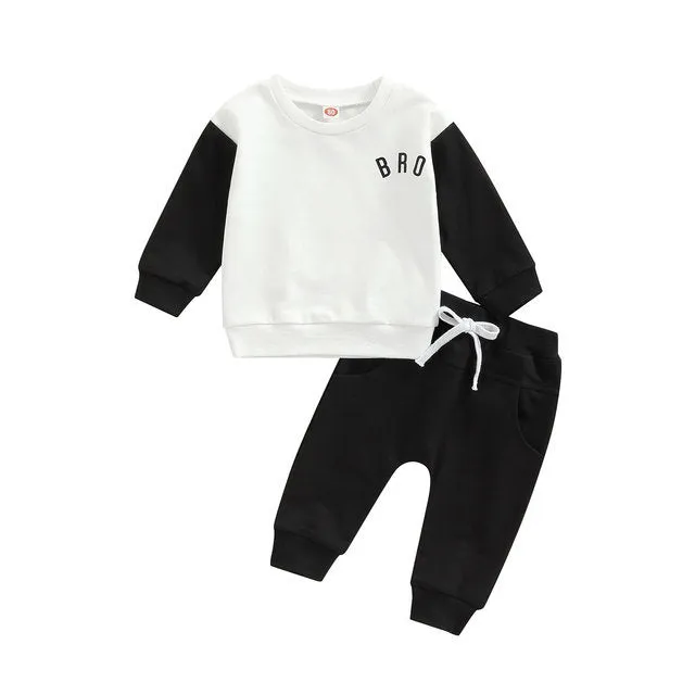Boys' casual BUBS letter print cotton top and trousers set in gray on white background