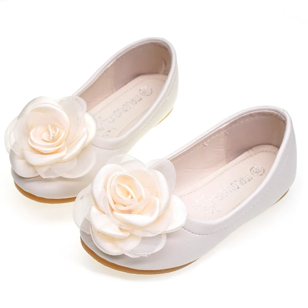 Korean style girl flower PU leather shoes in pink with floral pattern, low top oversleeve design