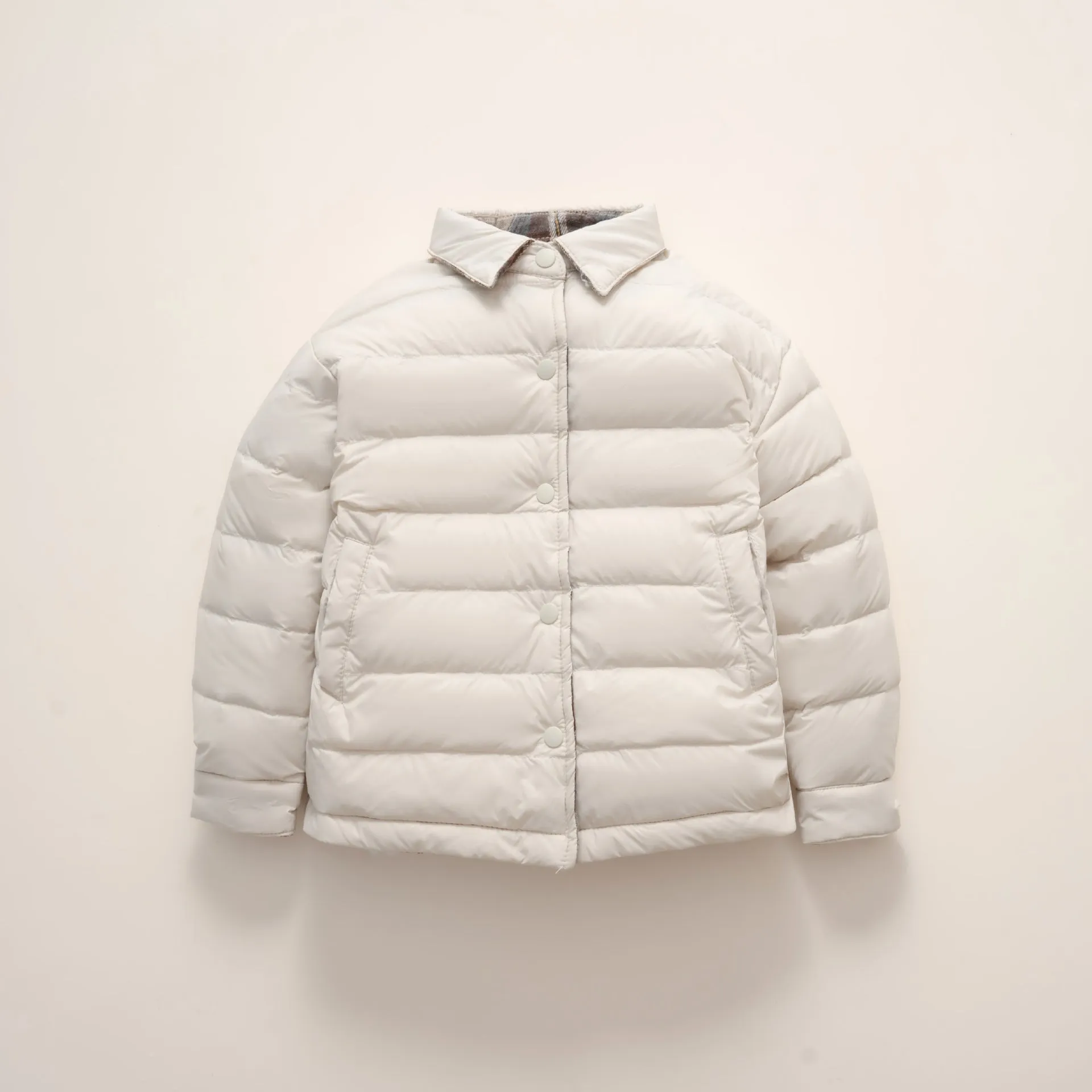 Children's lightweight reversible short jacket in yellow and light gray, polyester with nylon lining, available 90-160cm height