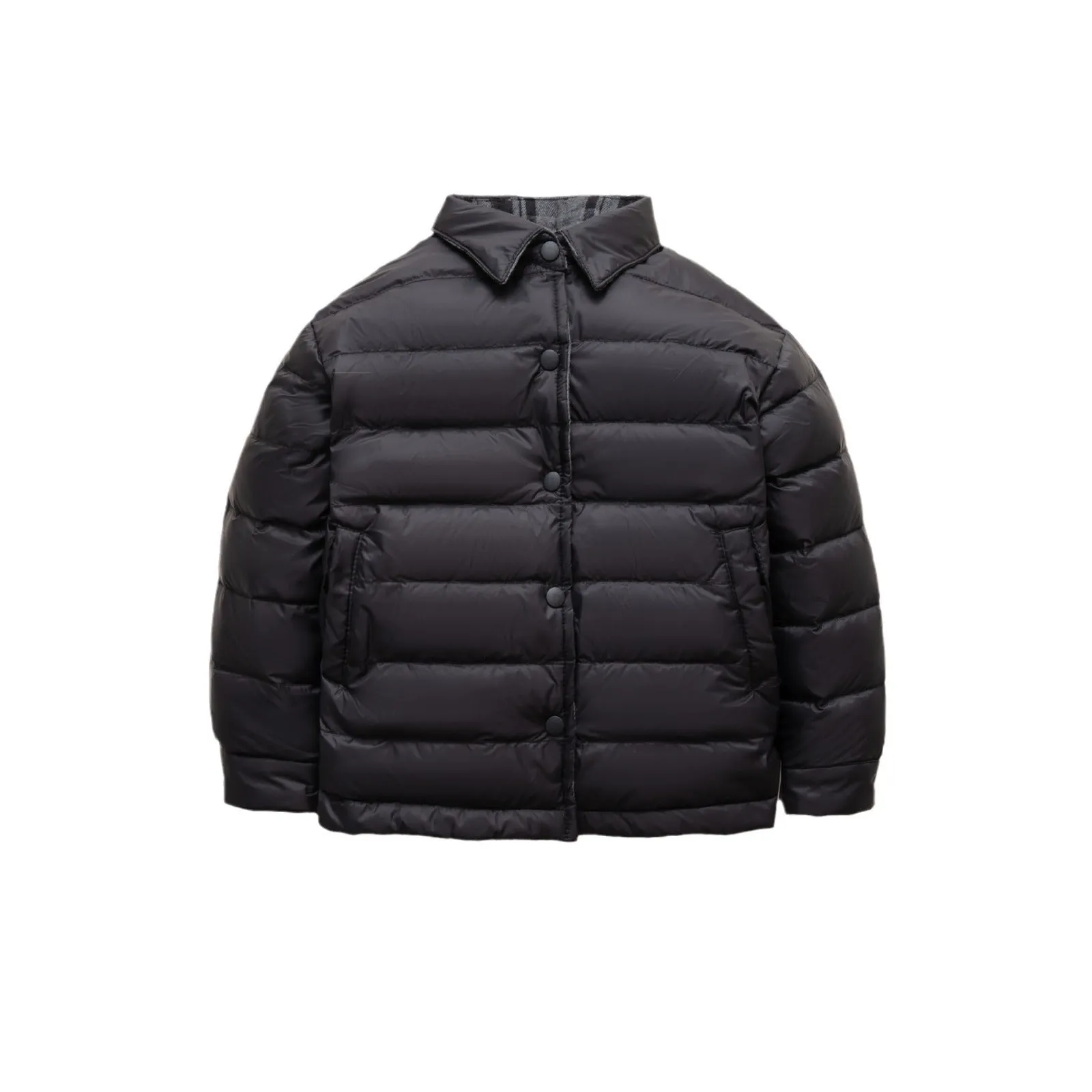 Children's lightweight reversible short jacket in yellow and light gray, polyester with nylon lining, available 90-160cm height