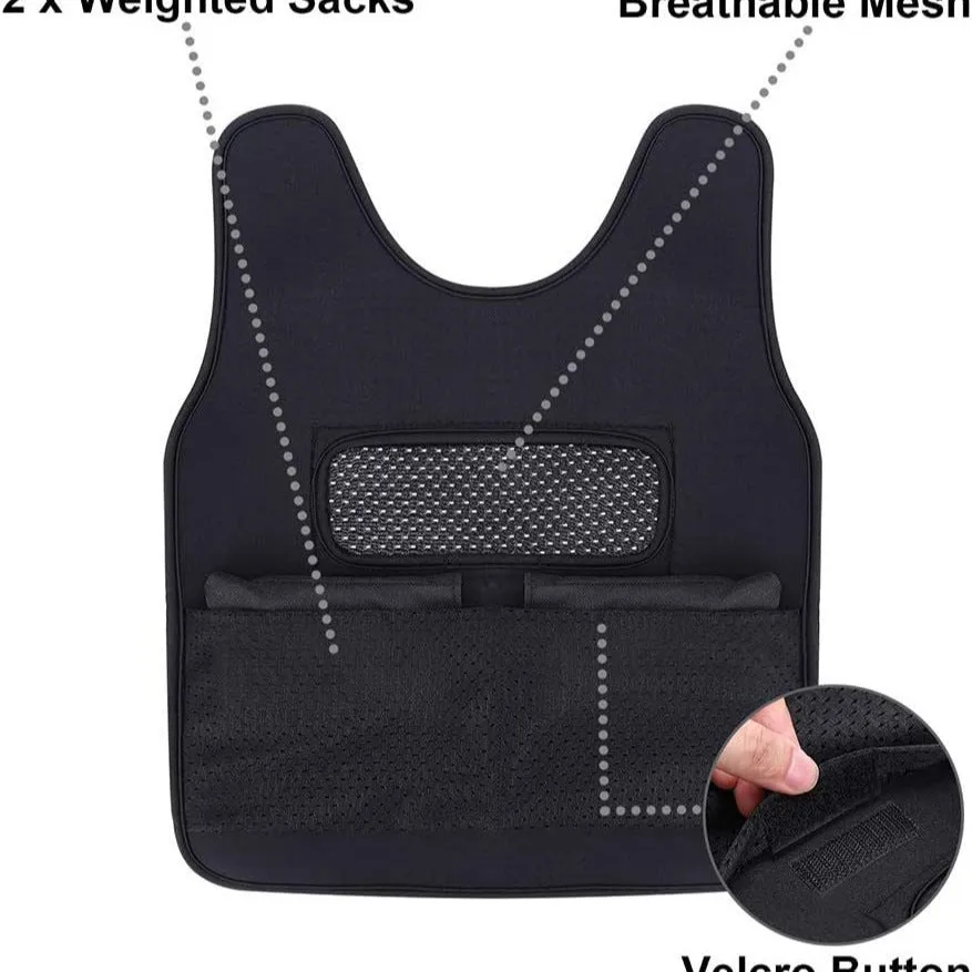 Child weighted sensory pressure regulating vest in black with gravity beads and SBR fabric, pullover style