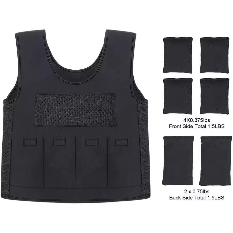 Child weighted sensory pressure regulating vest in black with gravity beads and SBR fabric, pullover style