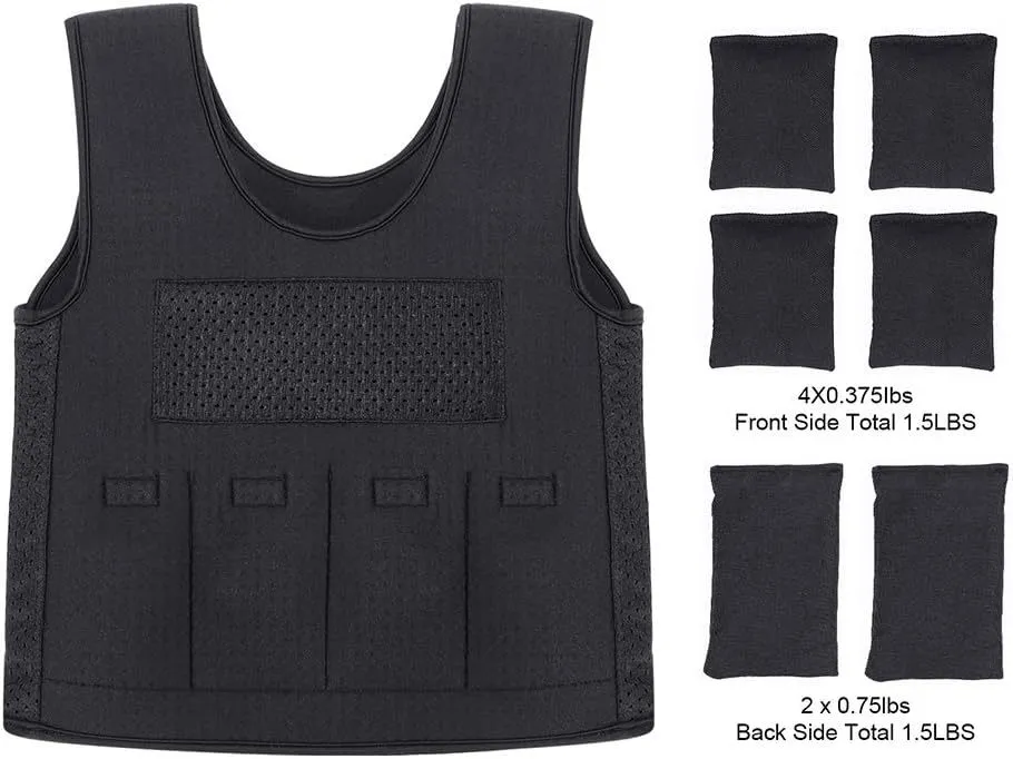 Child weighted sensory pressure regulating vest in black with gravity beads and SBR fabric, pullover style