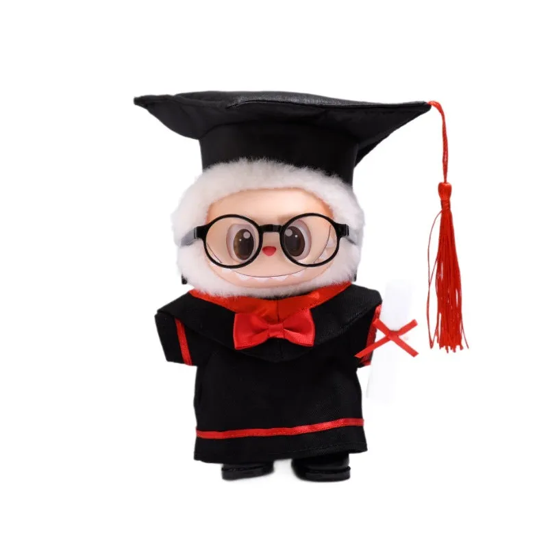Bachelor's suit set doll clothes for Labubu pendant, cloth material, black frame glasses and leather shoes