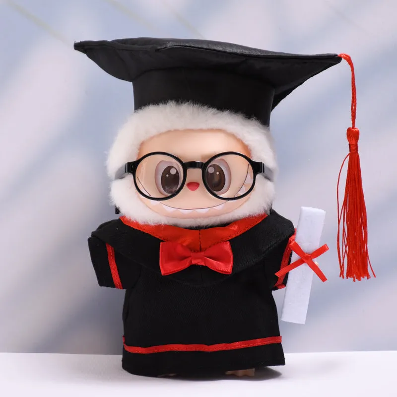 Bachelor's suit set doll clothes for Labubu pendant, cloth material, black frame glasses and leather shoes