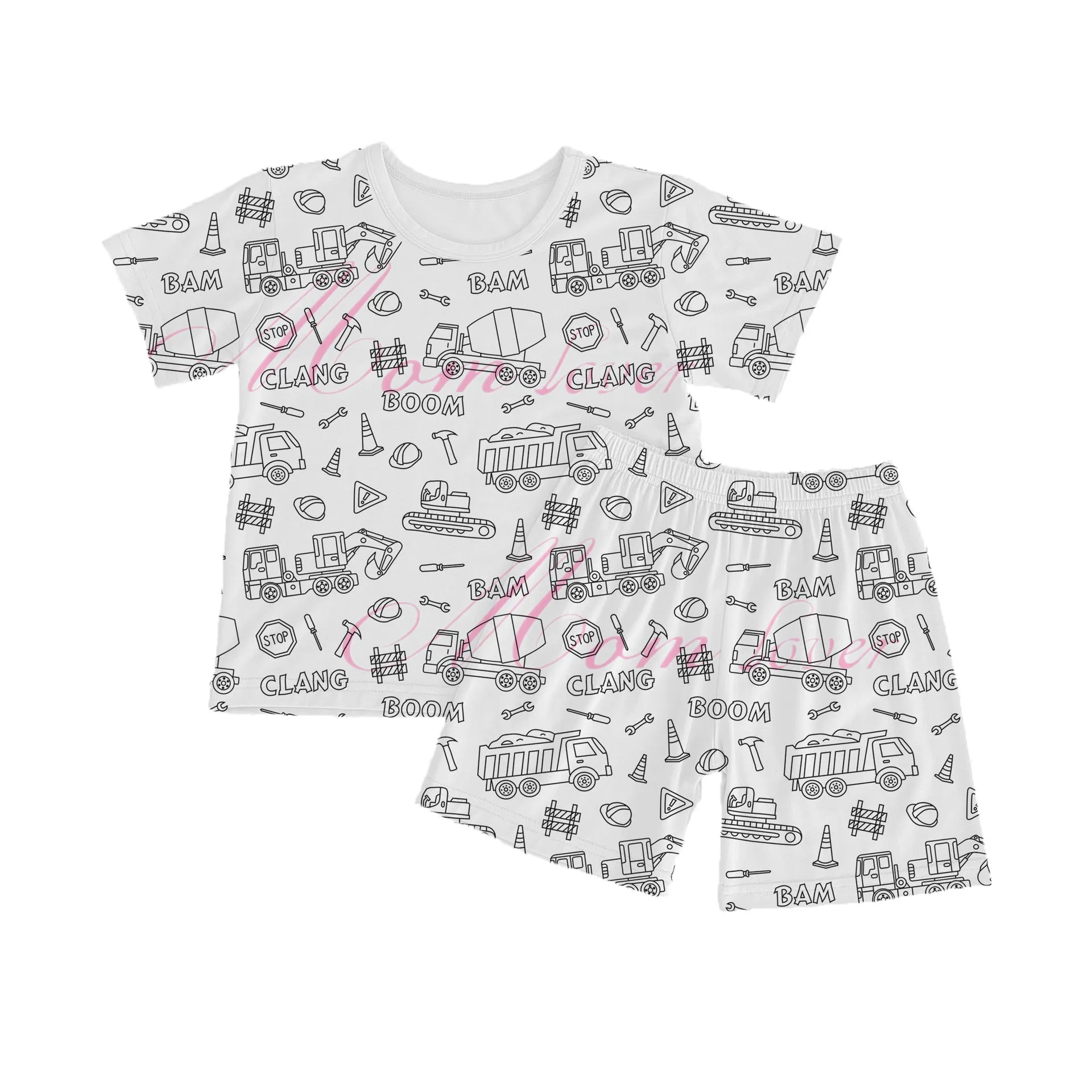 children's cotton ammonia DIY graffiti pajama set with pullover top and shorts in cartoon pattern