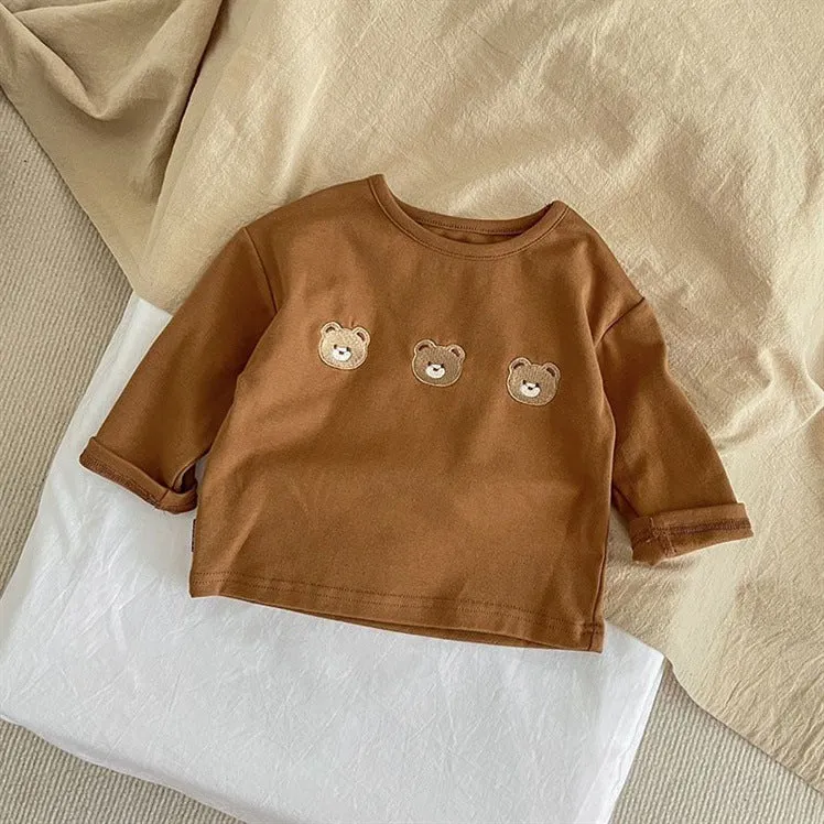 Baby girls' long-sleeved cotton T-shirt bottoming shirt in apricot cartoon print, size 80-120