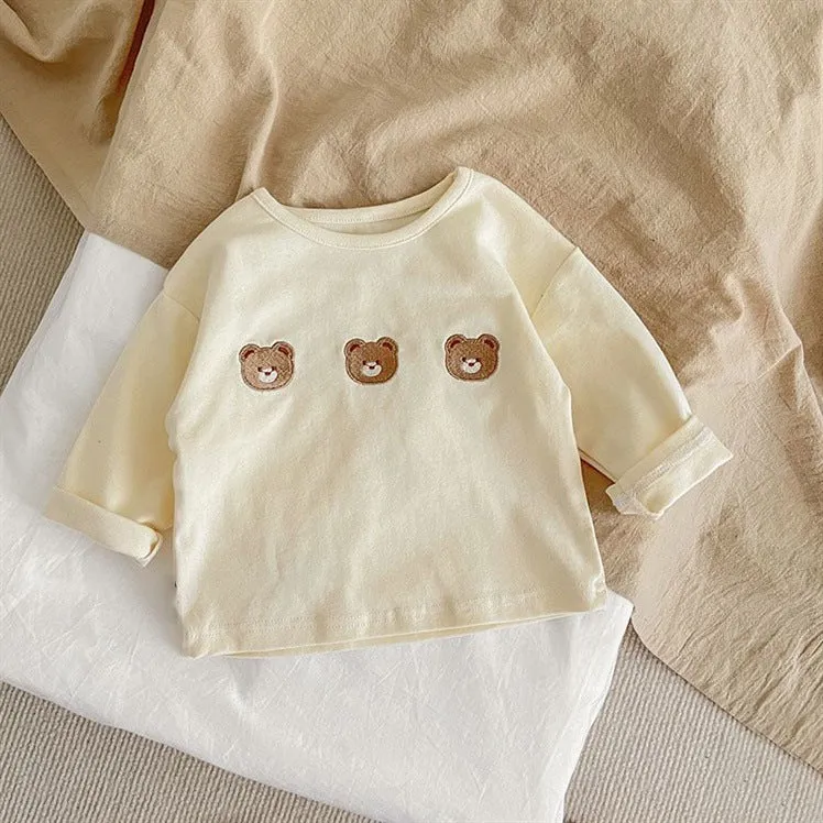 Baby girls' long-sleeved cotton T-shirt bottoming shirt in apricot cartoon print, size 80-120