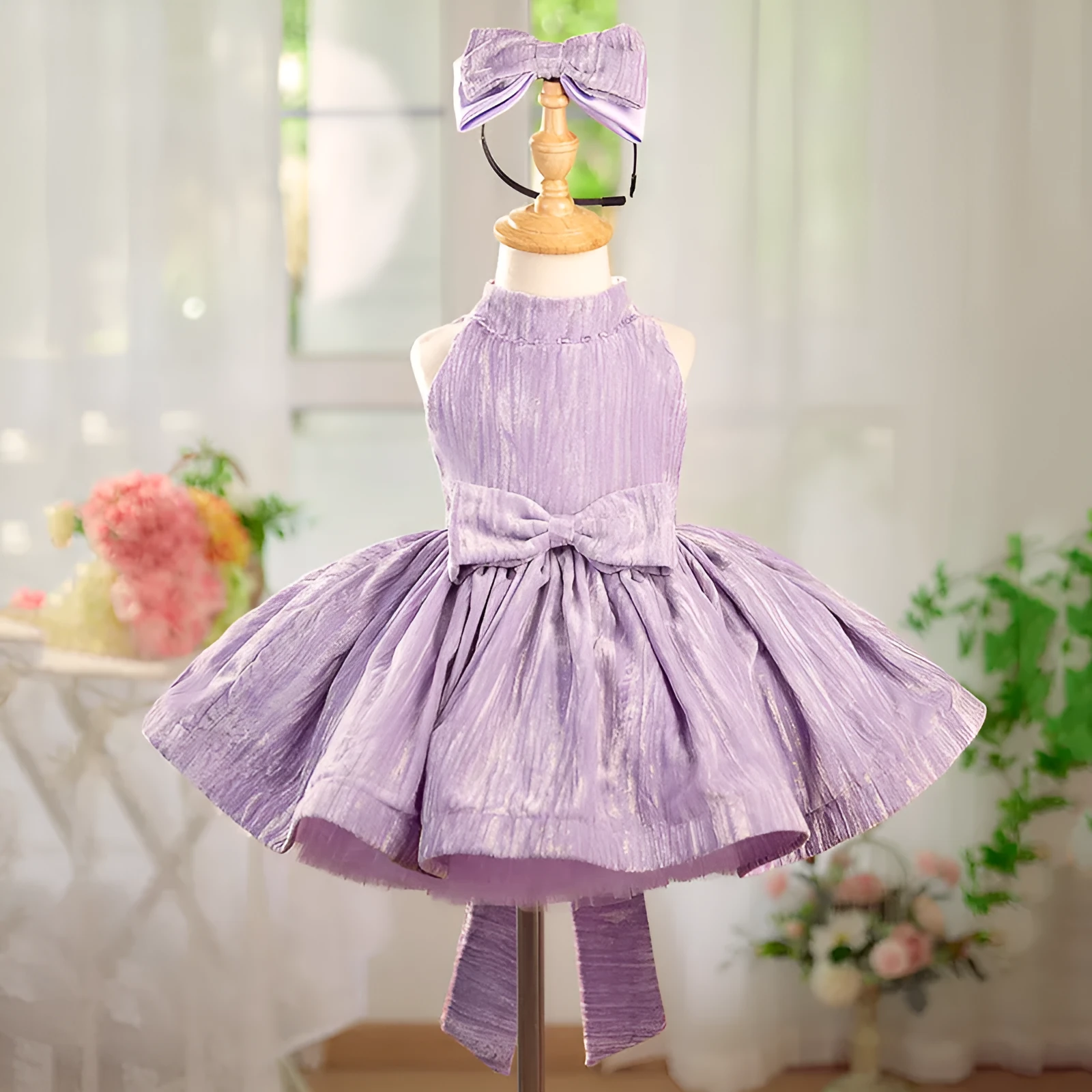 Girls' fashion velvet dream purple princess dress made of polyester fibre, available in height sizes 80cm to 160cm