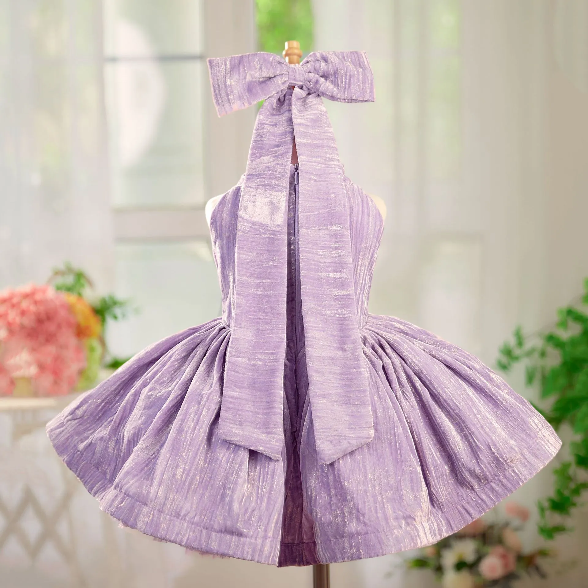 Girls' fashion velvet dream purple princess dress made of polyester fibre, available in height sizes 80cm to 160cm