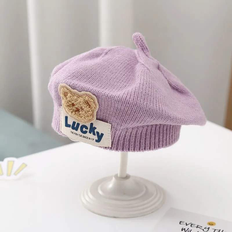 Children's thermal knitting acrylic beret in beige for ages 3 months to 4 years