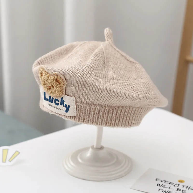 Children's thermal knitting acrylic beret in beige for ages 3 months to 4 years