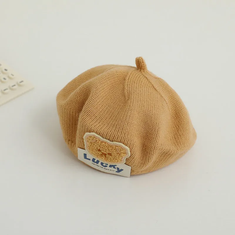 Children's thermal knitting acrylic beret in beige for ages 3 months to 4 years