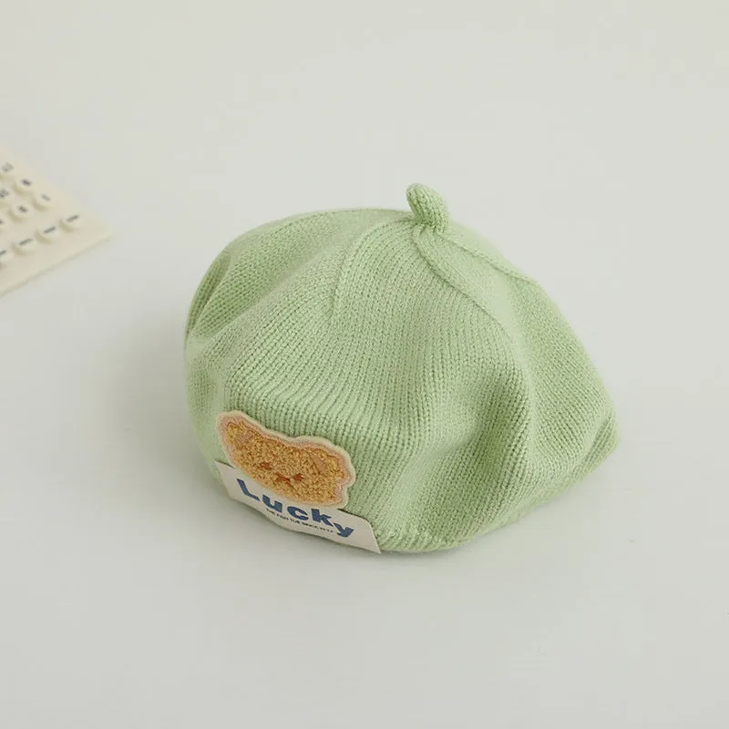 Children's thermal knitting acrylic beret in beige for ages 3 months to 4 years