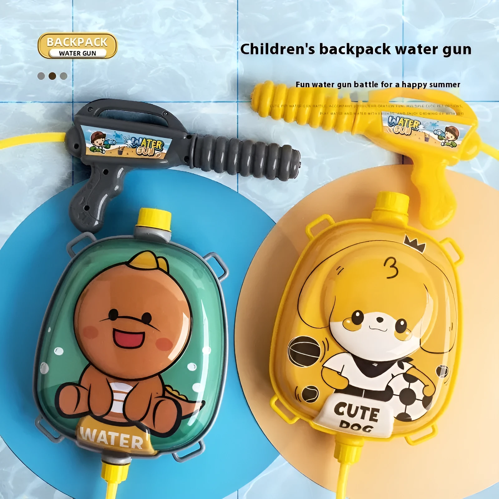 Children's plastic backpack water gun 1500ml capacity in cute dinosaur colour