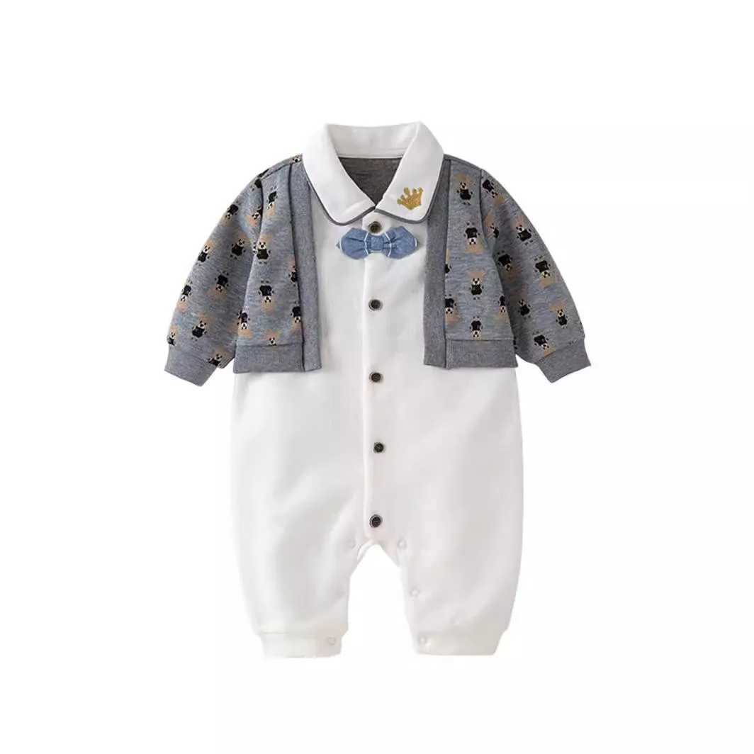 Baby romper spring autumn cotton jumpsuit cardigan fake two pieces long sleeve climbing style suitable height 66cm 73cm 80cm 90cm