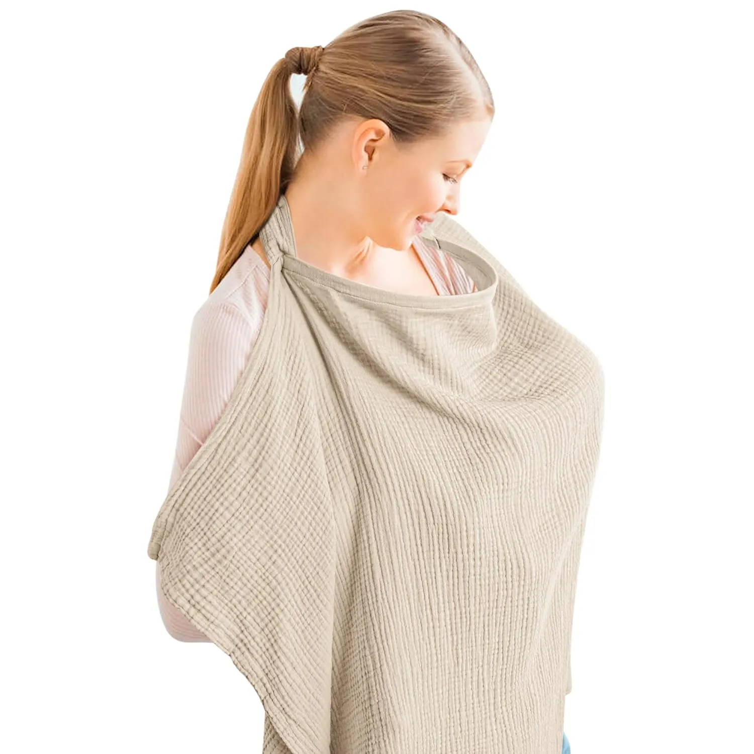 Breathable muslin nursing cover with rigid hoop for breastfeeding privacy
