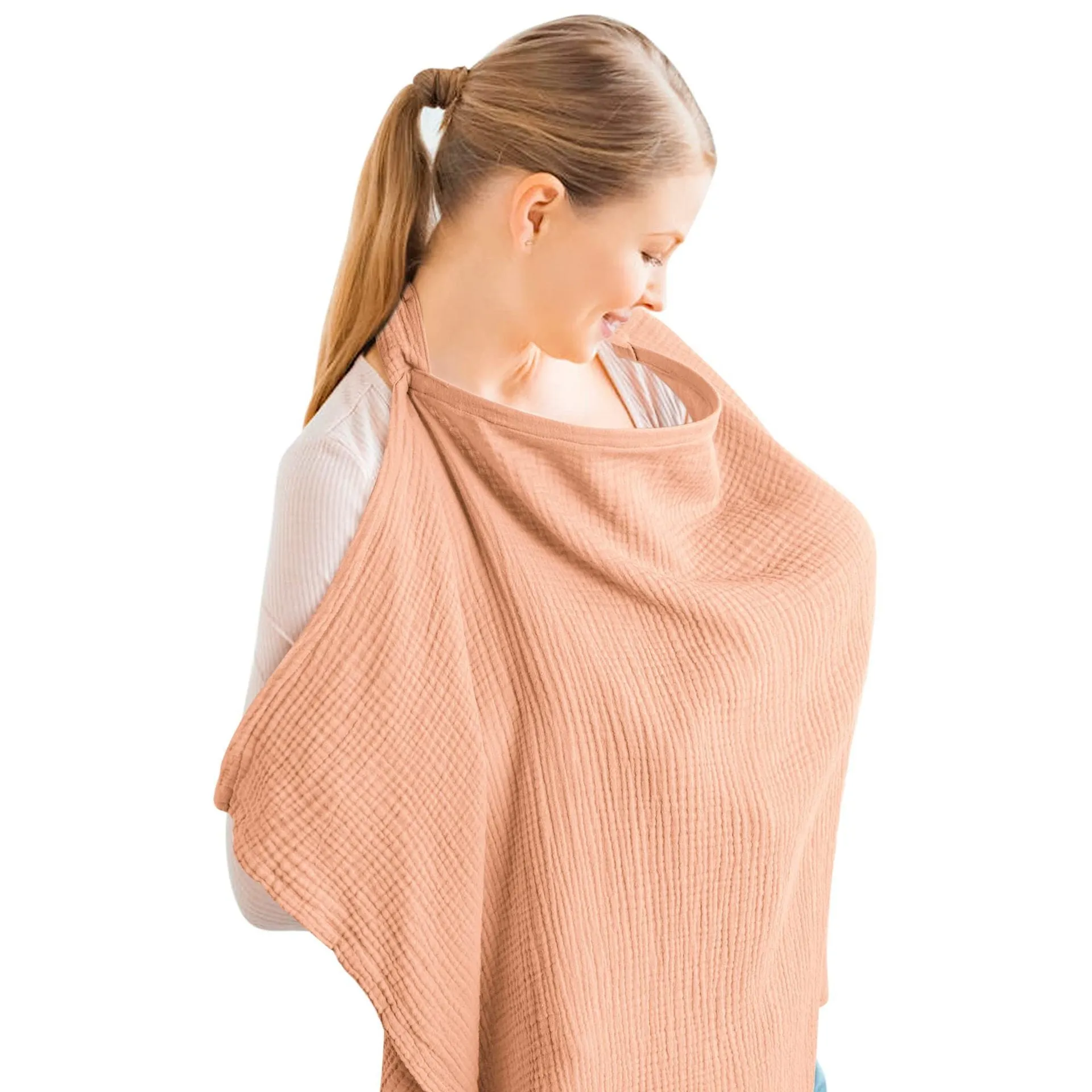 Breathable muslin nursing cover with rigid hoop for breastfeeding privacy