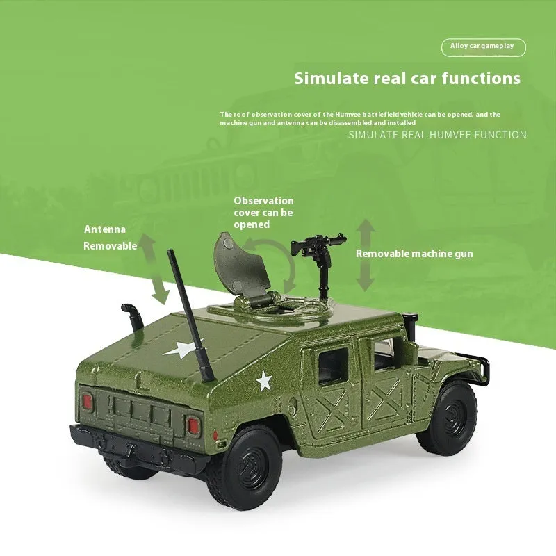 1/64 scale alloy Hummer battlefield vehicle model toy in colour box packaging
