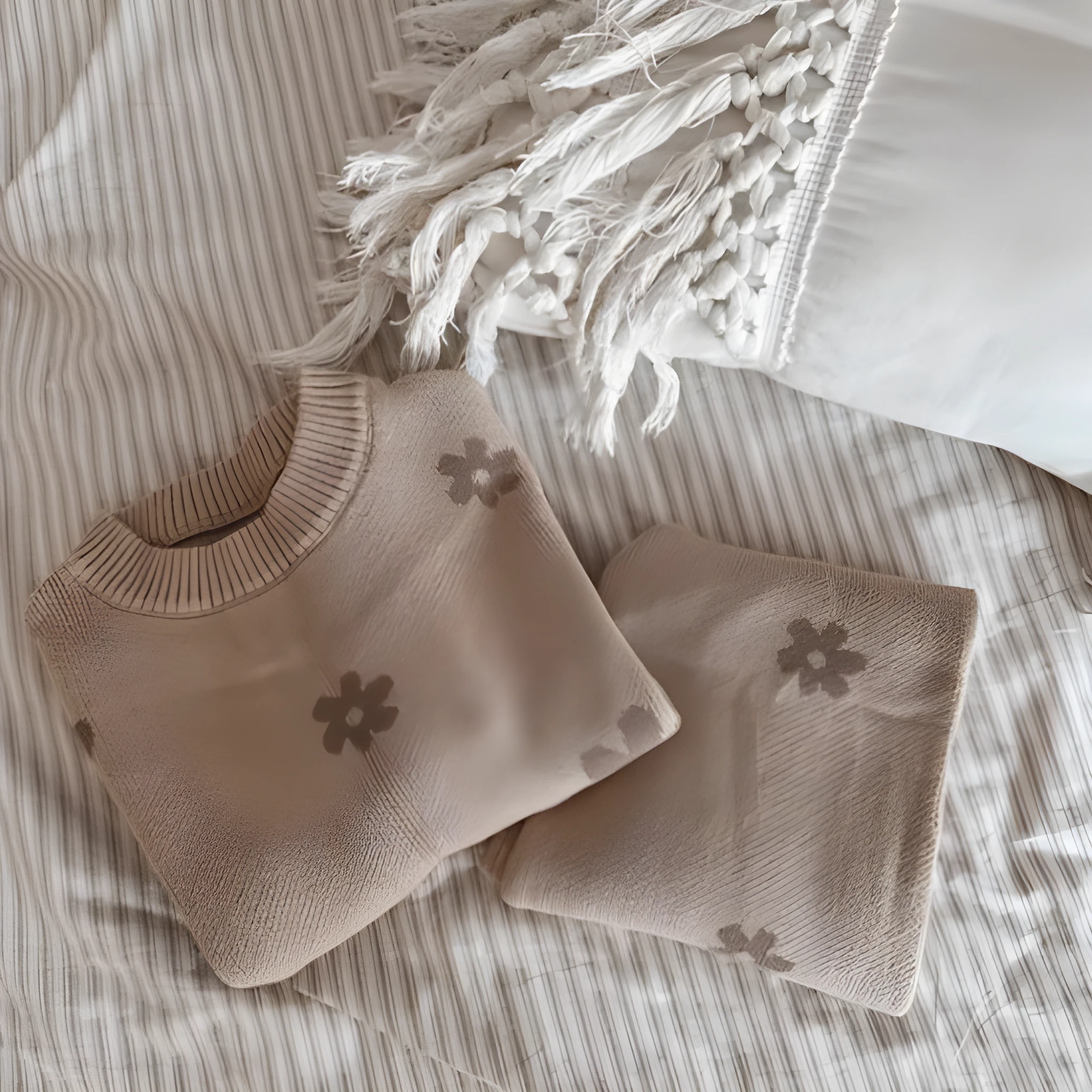 Khaki cotton Korean style sweater suit set for children height 59cm to 100cm