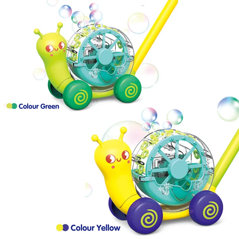 Electric automatic bubble machine snail cart in green and yellow for kids aged 4-6