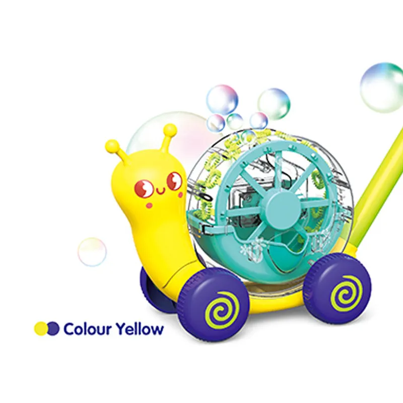 Electric automatic bubble machine snail cart in green and yellow for kids aged 4-6
