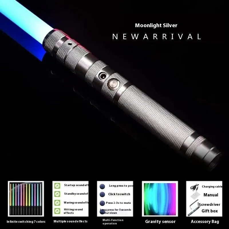 Metal laser sword with 16-colour gravity induction light handle for children aged 7-14
