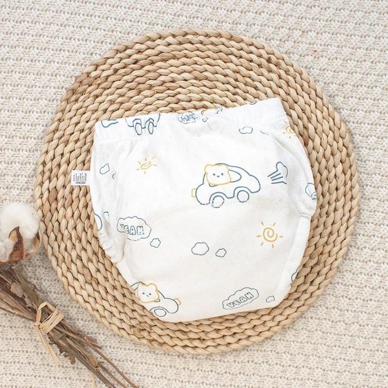 Newborn cloth diaper training pant in pure cotton gauze with waterproof outer, Bear Driving print, size 90 for babies under 9kg