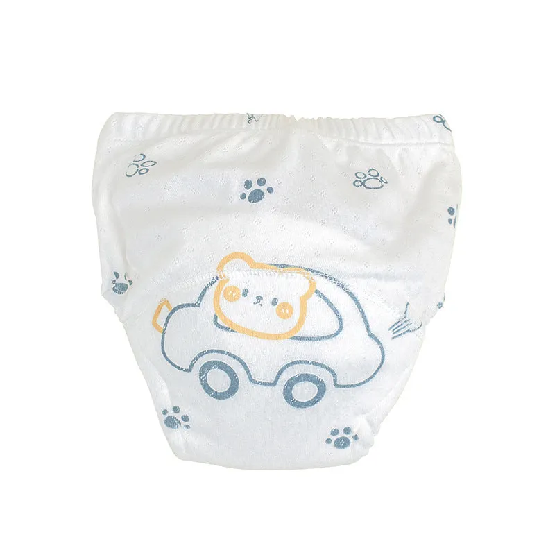 Newborn cloth diaper training pant in pure cotton gauze with waterproof outer, Bear Driving print, size 90 for babies under 9kg