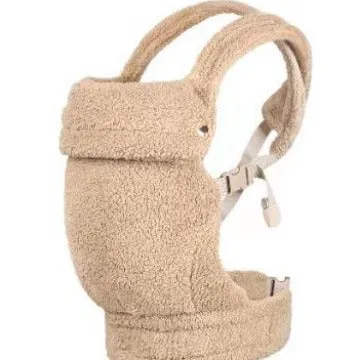 Plush windproof baby carrier in camel colour, backpack style, suitable for 3-36 months and 20kg load