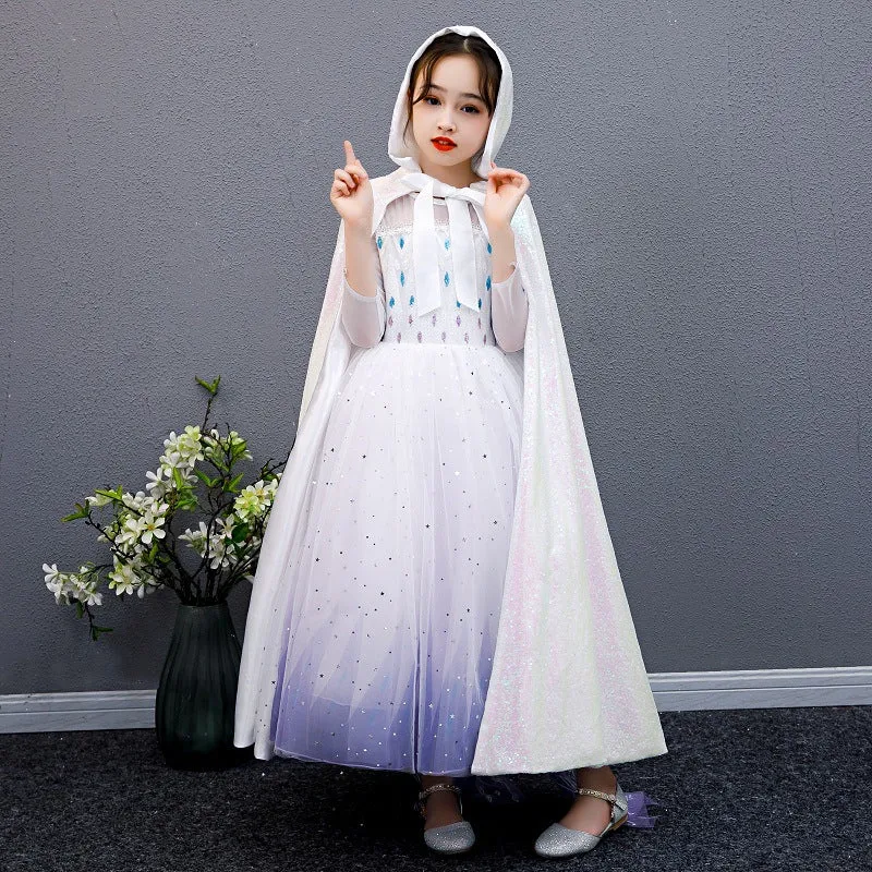 Girls cotton cloak in blue with double breasted lace closure, cold-proof design