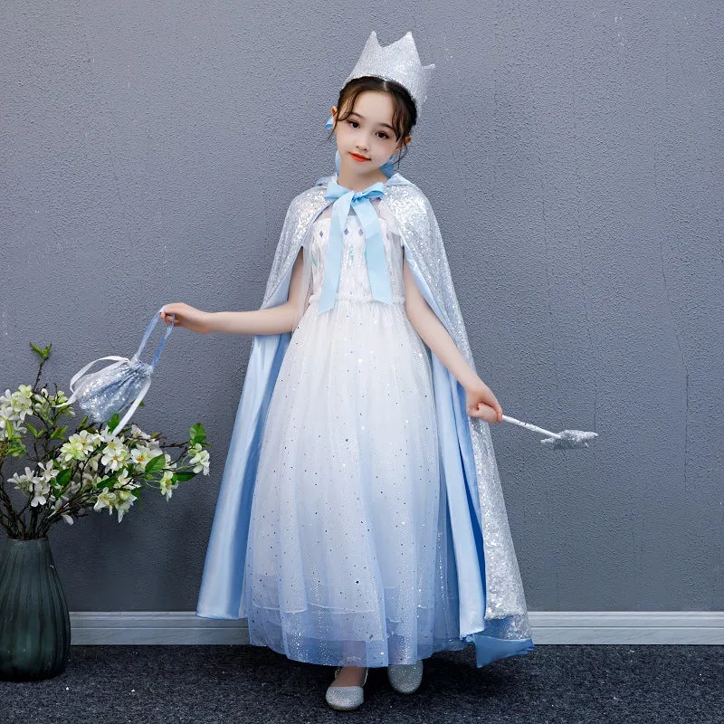 Girls cotton cloak in blue with double breasted lace closure, cold-proof design