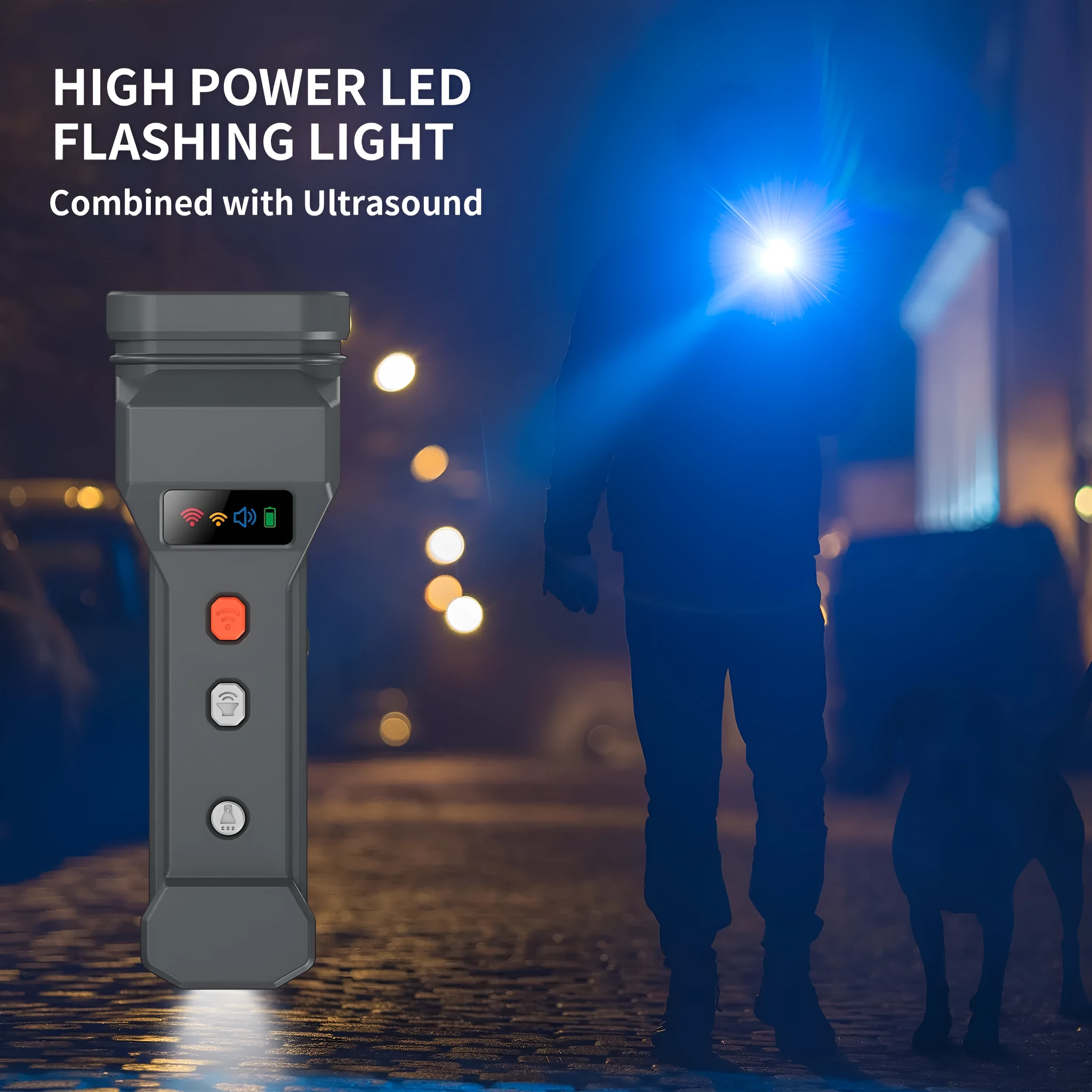 Portable three-head ultrasound bark stopper for dog training with plastic body and data cable